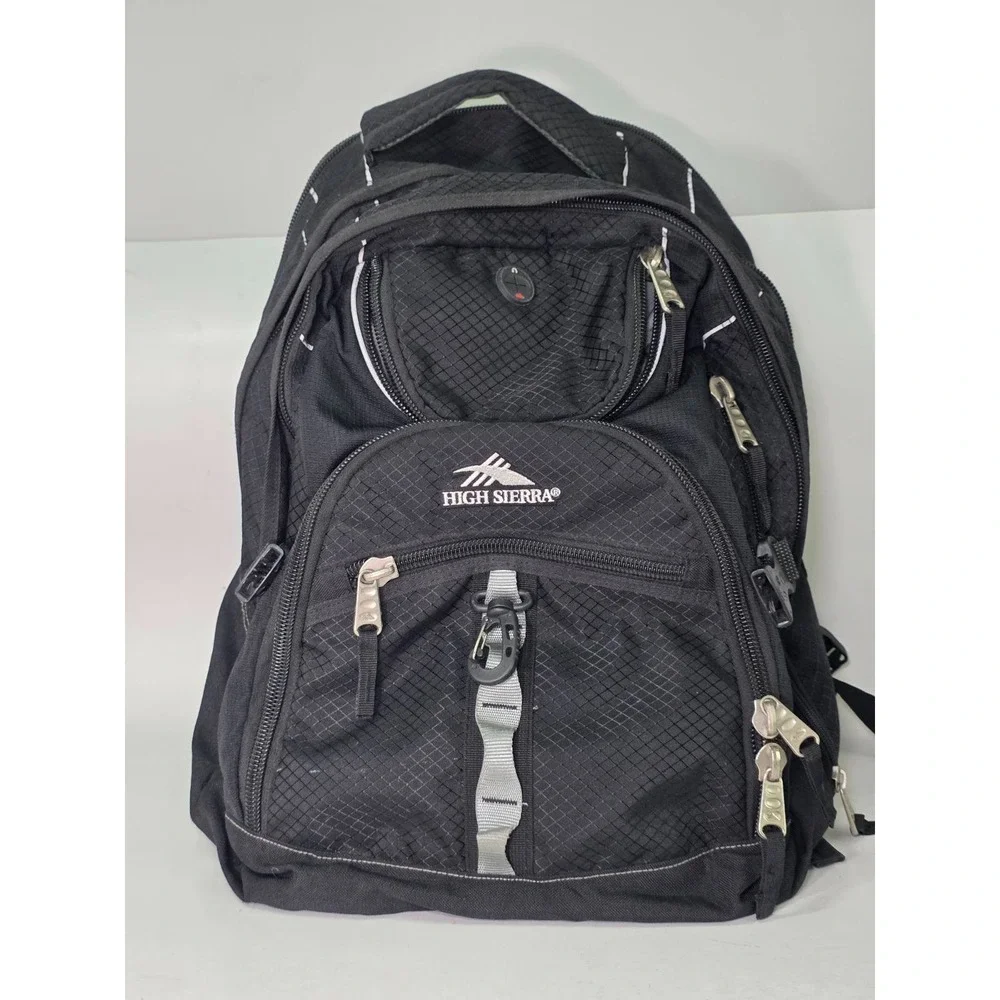 High Sierra Laptop Backpack Black Multi Compartments Travel Gym Zip Pockets‎